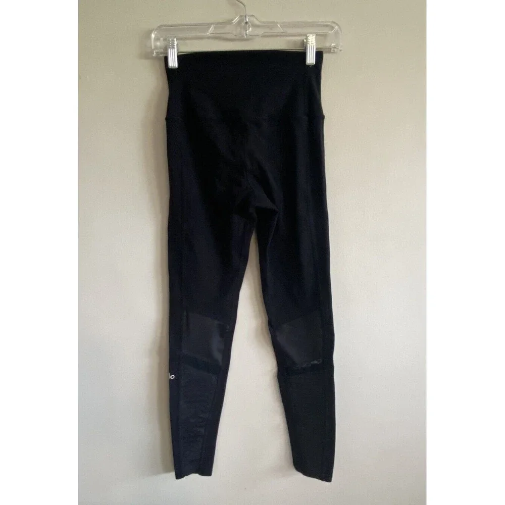 Alo Yoga High-Waist Moto Legging Size S Black Glossy Faux Leather Mesh Panels